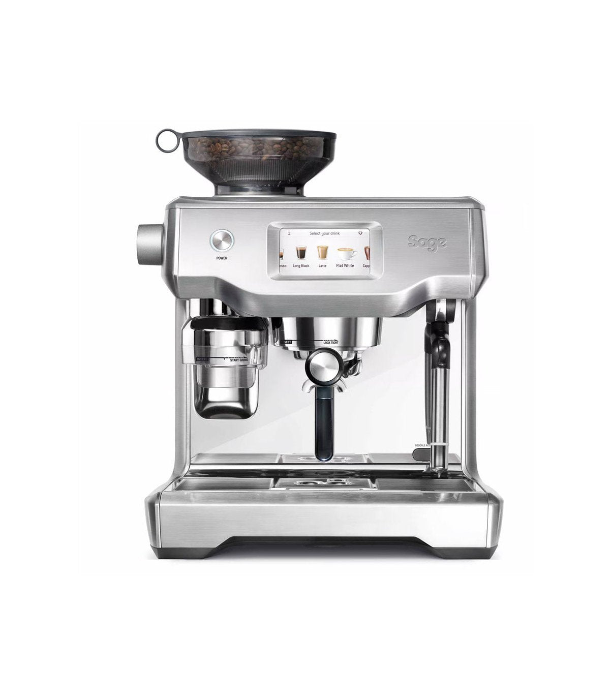Cafetera Sage the Oracle Touch plateada para café espresso con molinillo y espumador de leche integrado