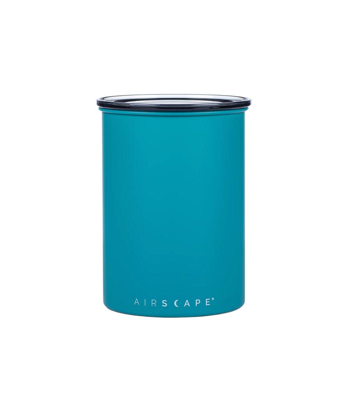 Recipiente al vacío para guardar café de forma hermética grande de color turquesa y marca Airscape, con capacidad para 500 gramos de café